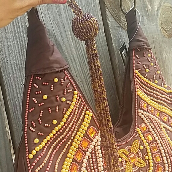 Maggie B Boho Chic Shoulder Bag Beaded Detailing - Picture 2 of 7